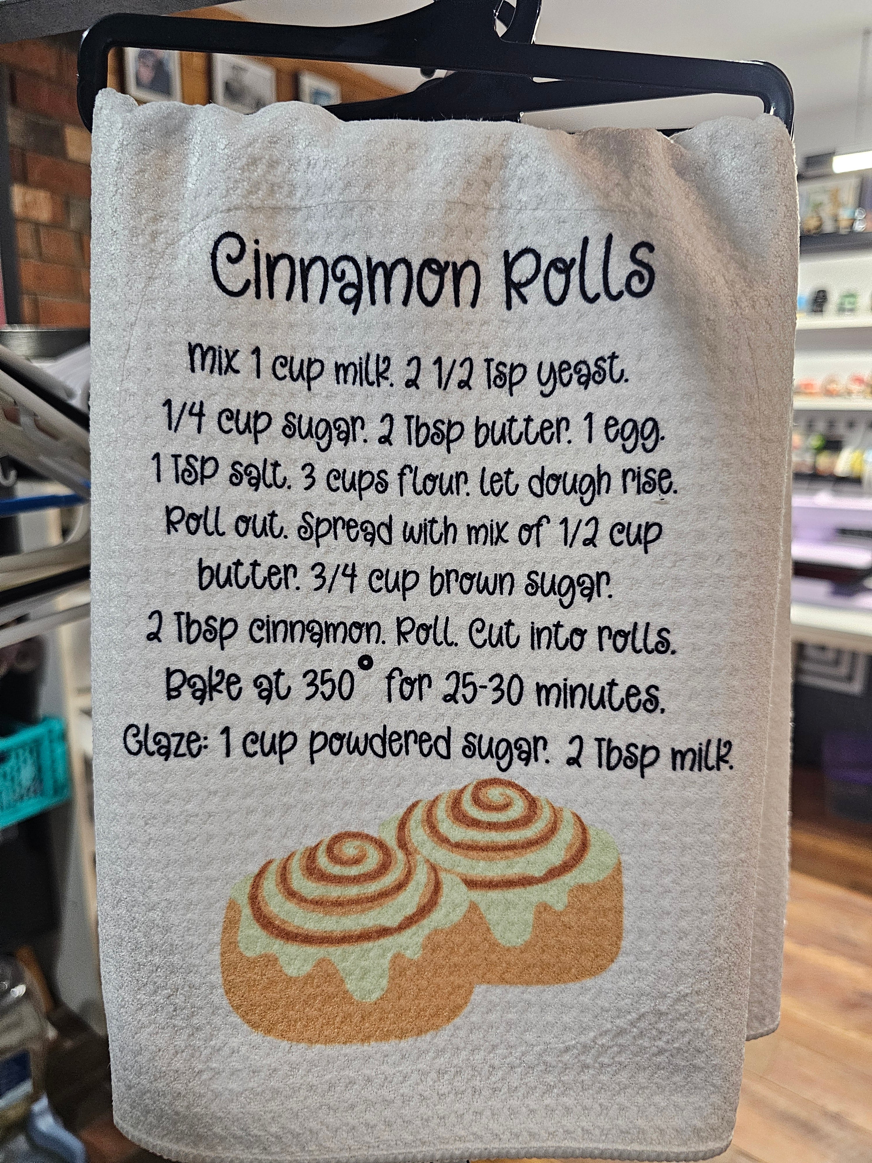 Cinnamon Roll Recipe Tea Towel