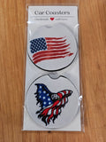 American Flag and Eagle neoprene car coaster set.