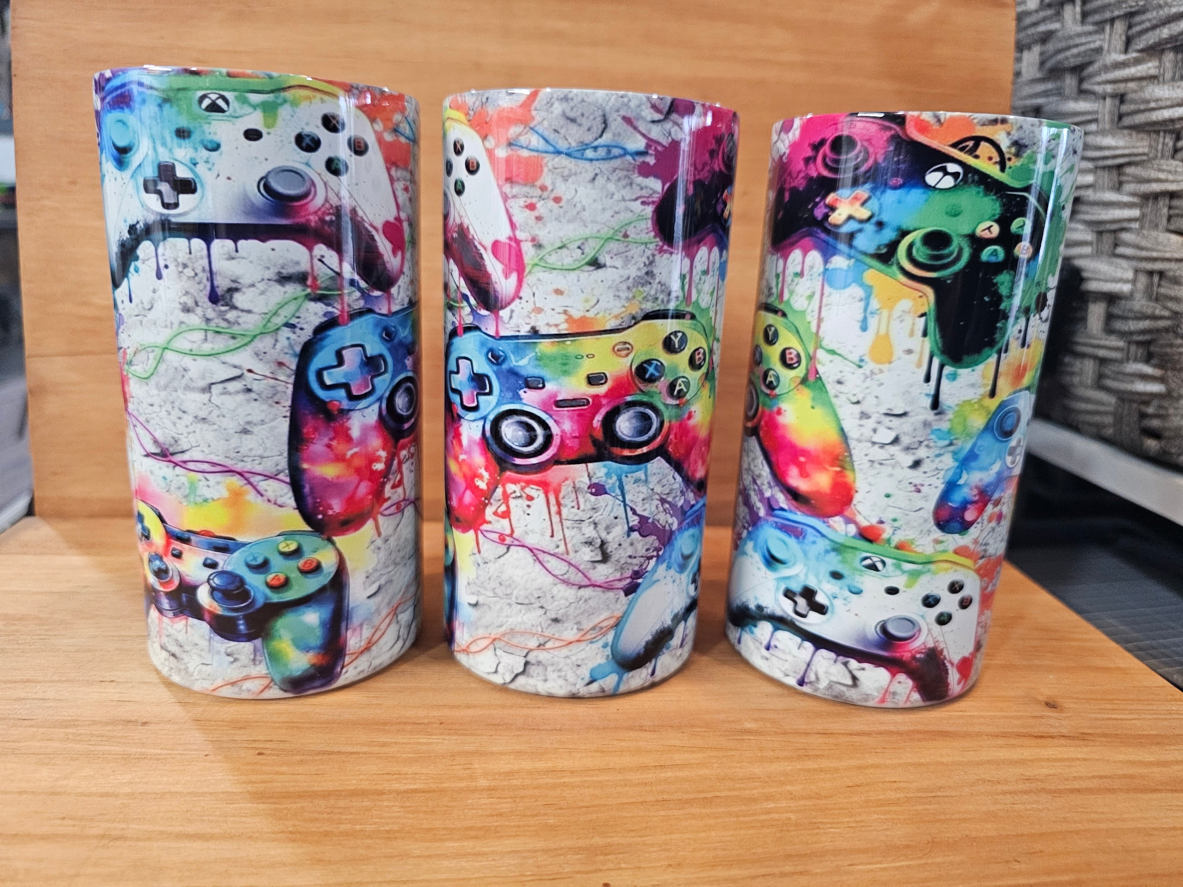 12oz stainless steel tumbler watercolor game controller