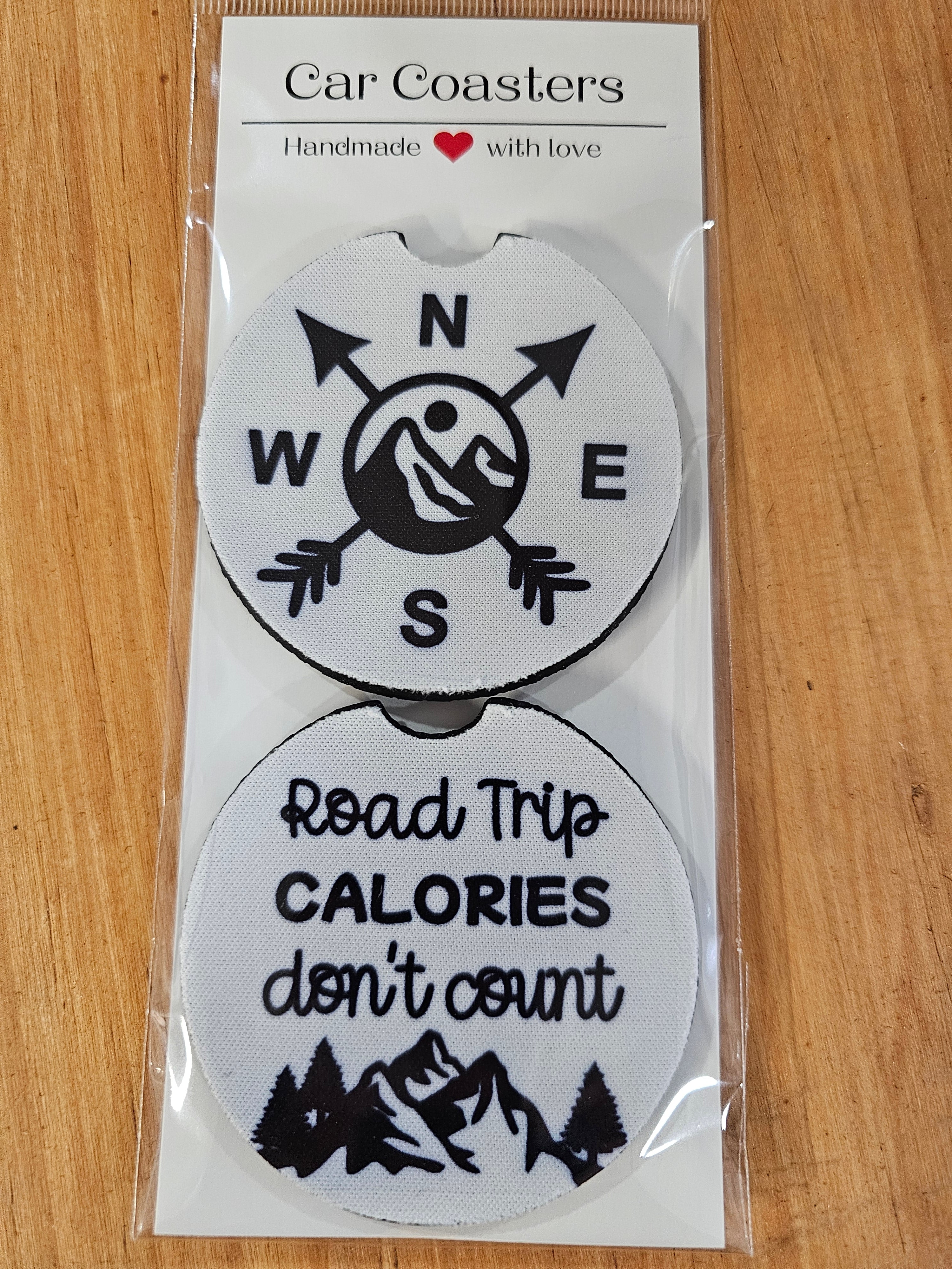 NWSE and Road Trip Calories Don't Count car coaster set