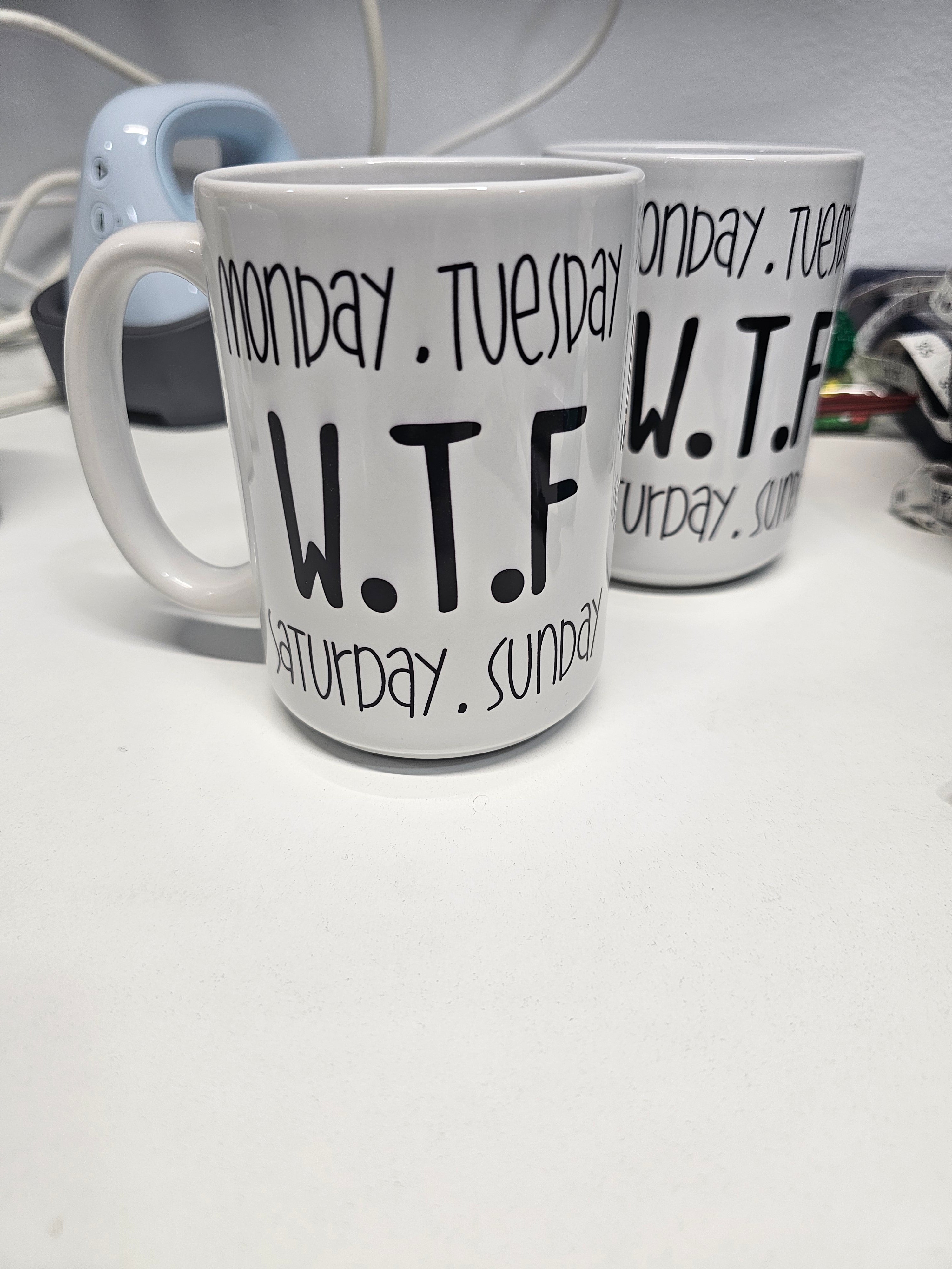 WTF mug. 15oz. White with black. Coffee tea hot chocolate