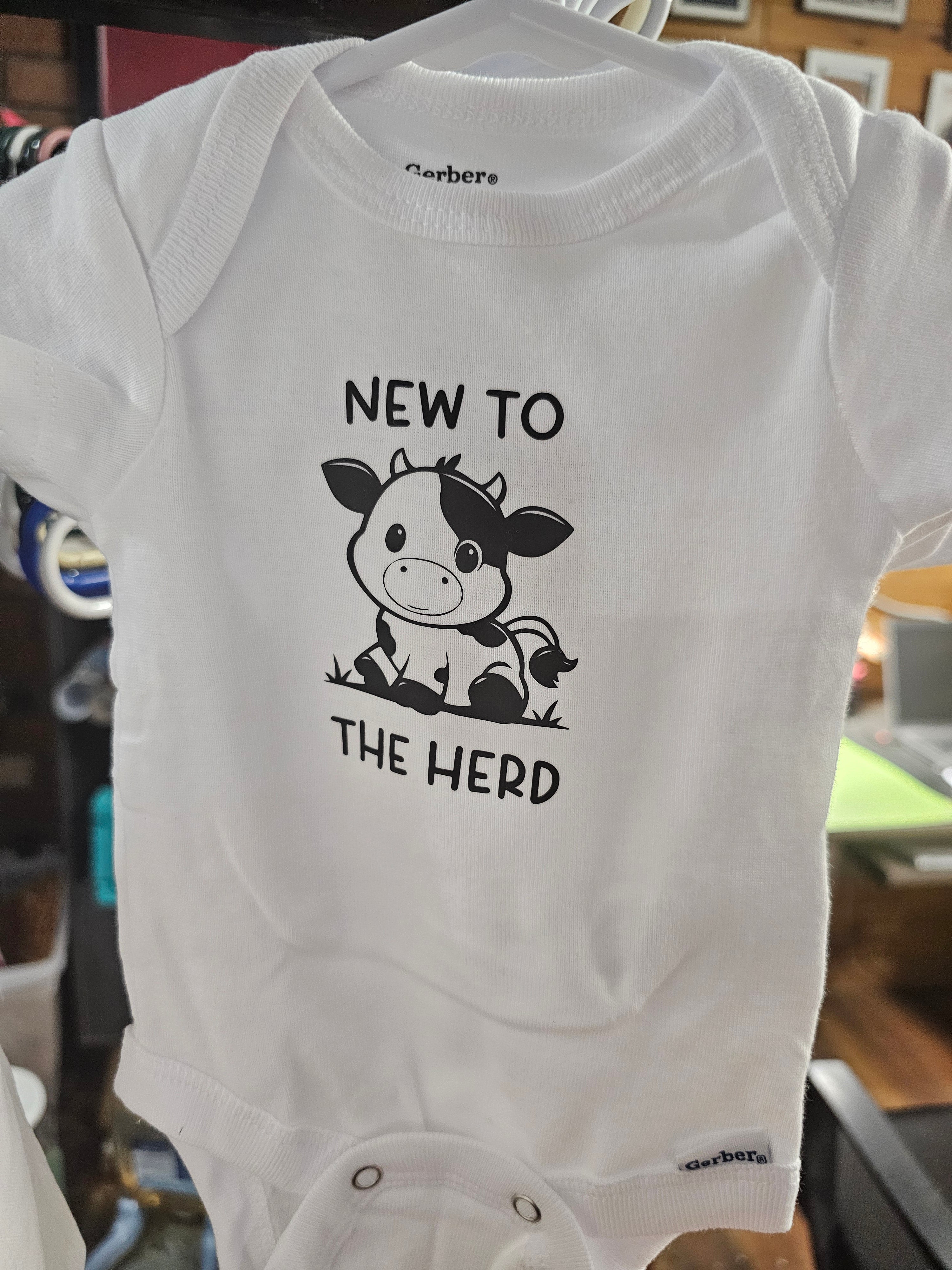 New To The Herd infant bodysuit.  Cute Cow.